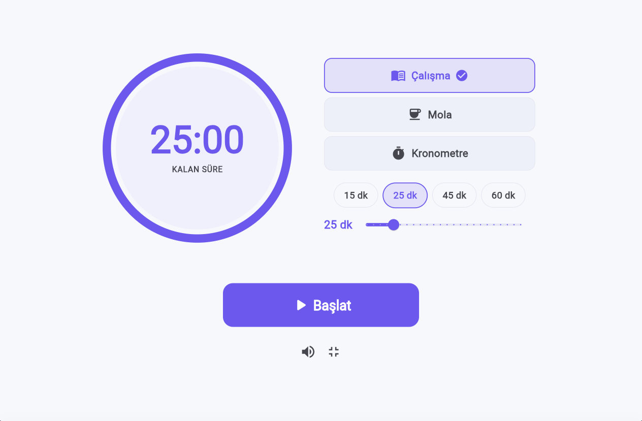 Pomodoro odaklanma modu